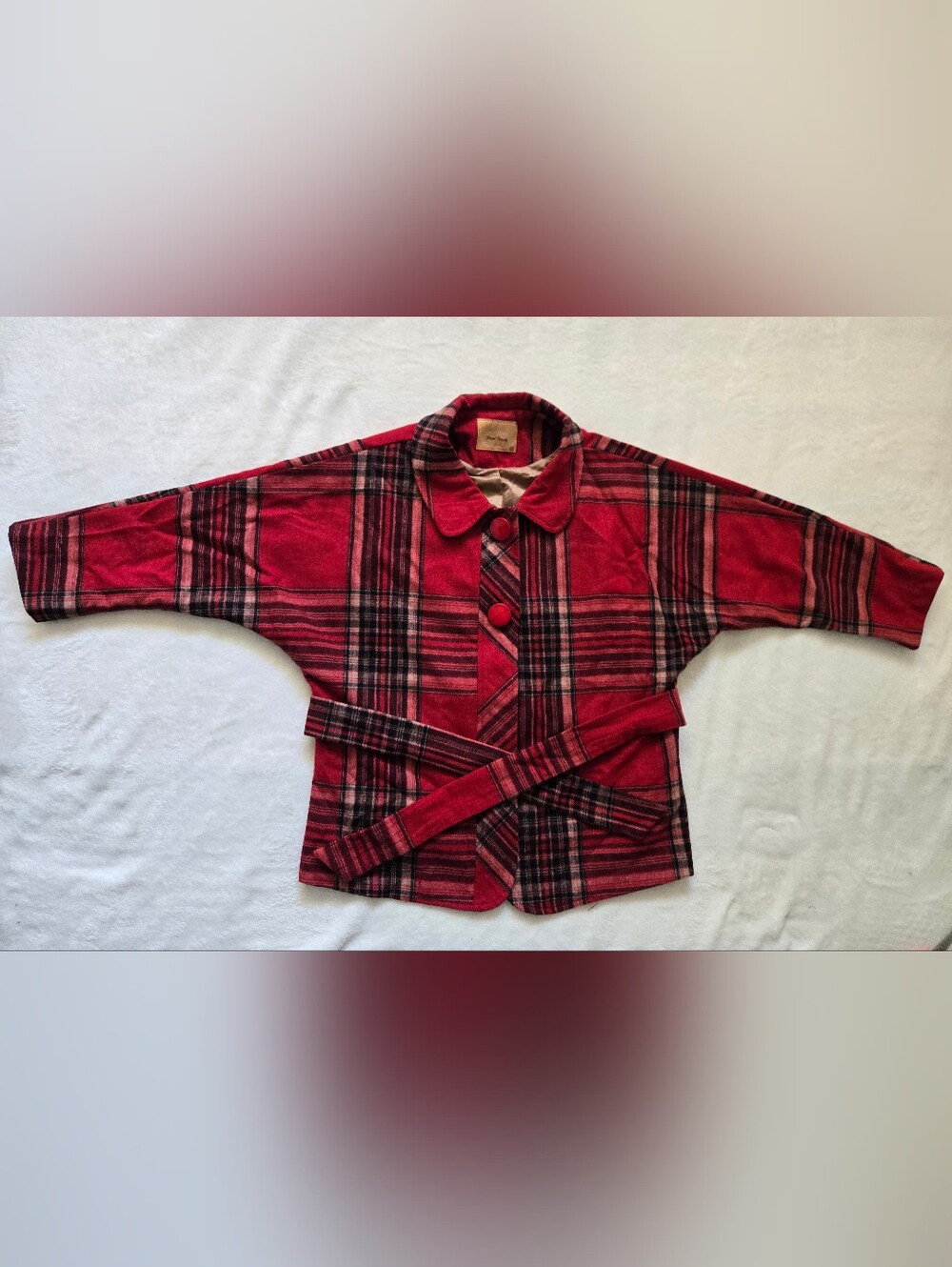 Final Touch Red and Black Plaid Belted Pea Coat